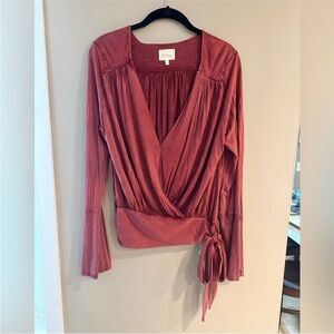 Deletta Red Long Sleeve Wrap Blouse